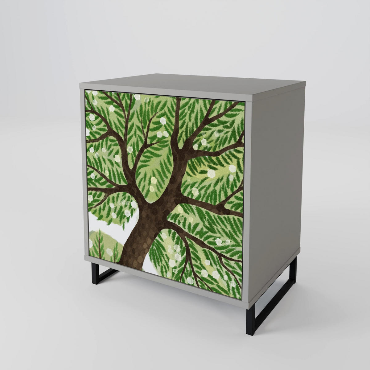 SIDEBOARD WILDERNESS DASH, Grau, 57,5x42x72,5 cm, Schwarze Metallfüße - Multicolor/Schwarz, Holzwerkstoff/Metall (57.5/72.5/42cm) - SpaceRebels