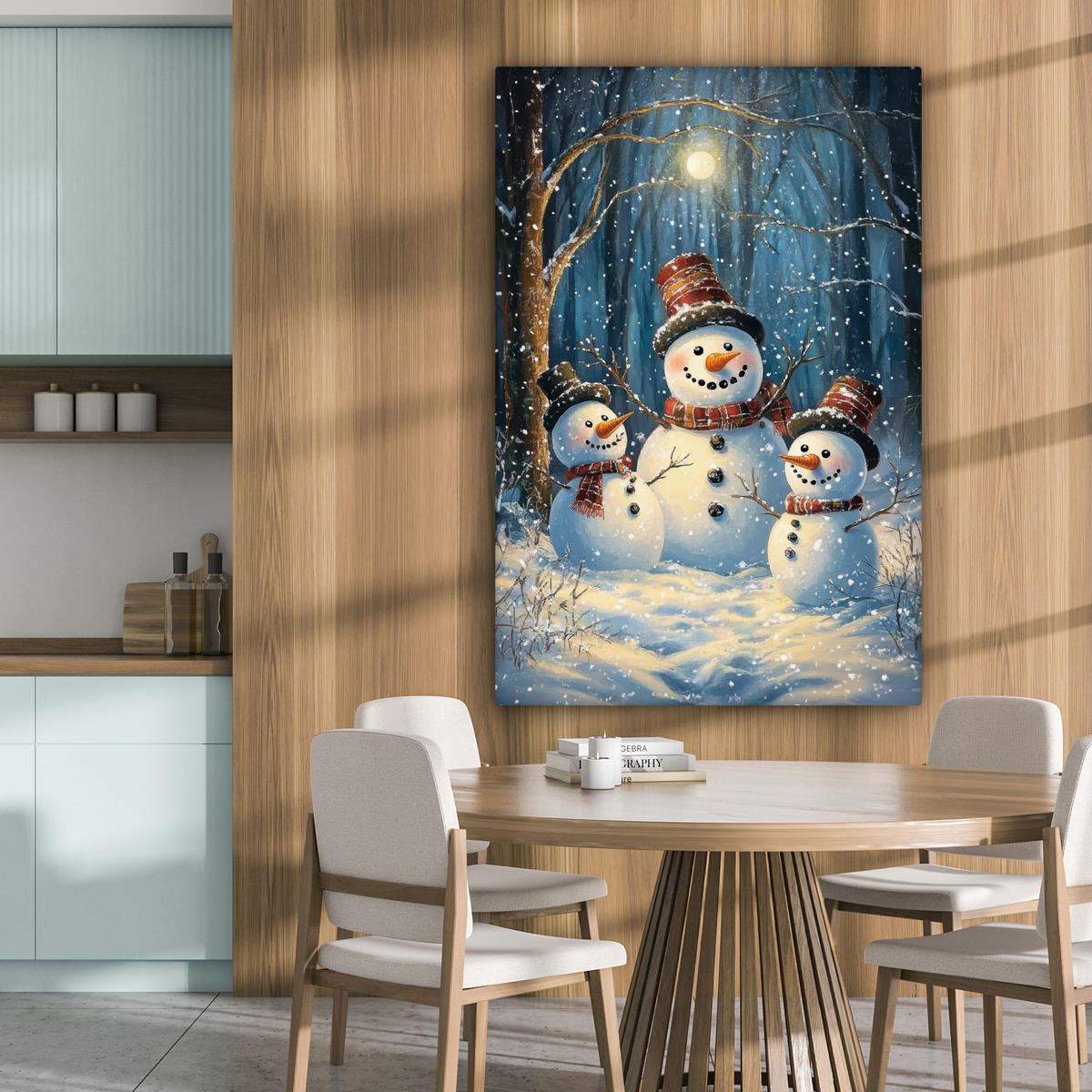 LEINWANDBILD Schneemann - Schnee - Winter - Wald 90x140 cm - Hellblau, Textil (90/140cm) - MuchoWow
