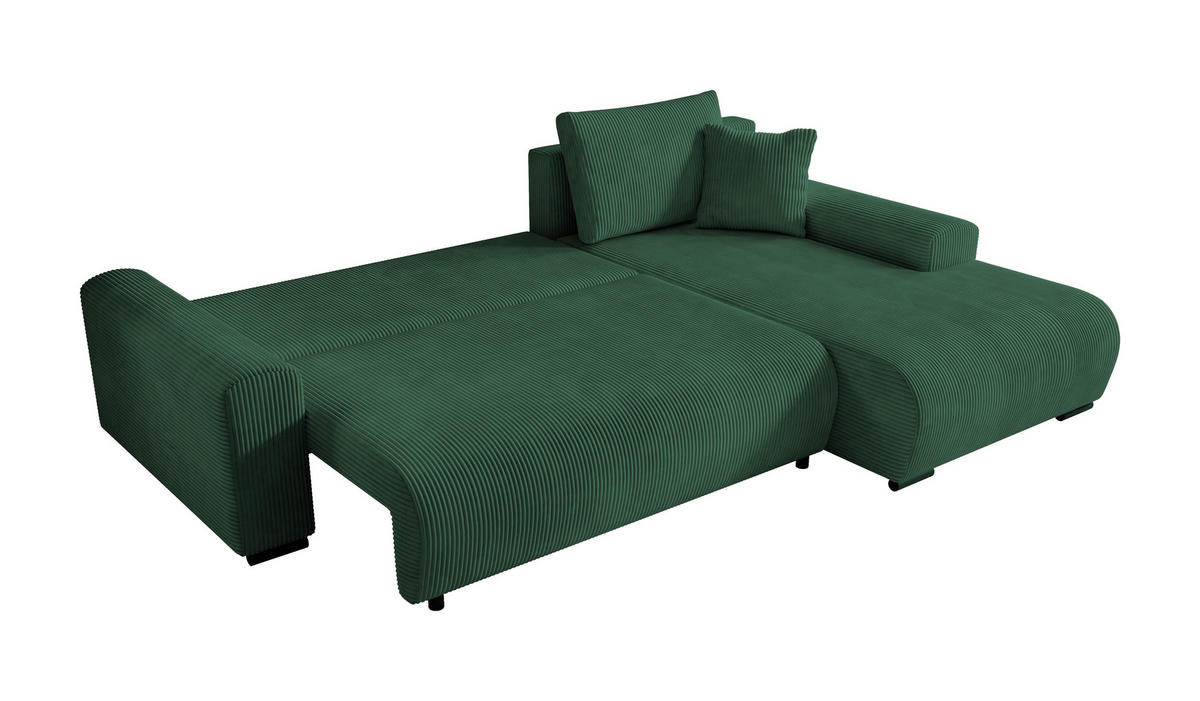 ECKSOFA Nelly mit Bettkasten und Schlaffunktion, Cordstoff in L-Form - Grün, Textil (270/185cm)
