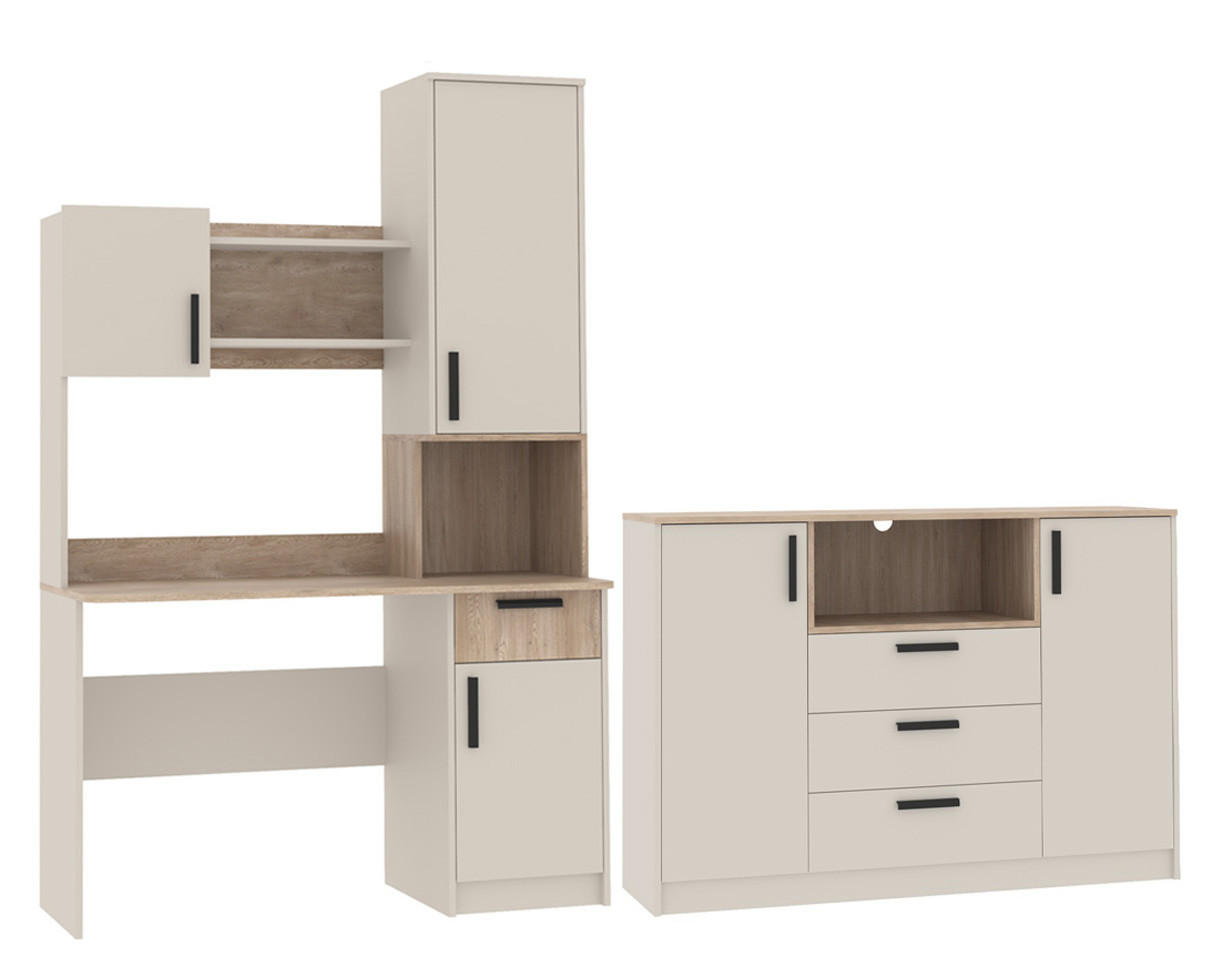 SCHREIBTISCH JUGENDZIMMER GRANT SET 24 GRAUBEIGE CASHMERE 262/195/52,5 - Kaschmir/Schwarz, Holzwerkstoff (262/195/53cm) - Marmex Möbel