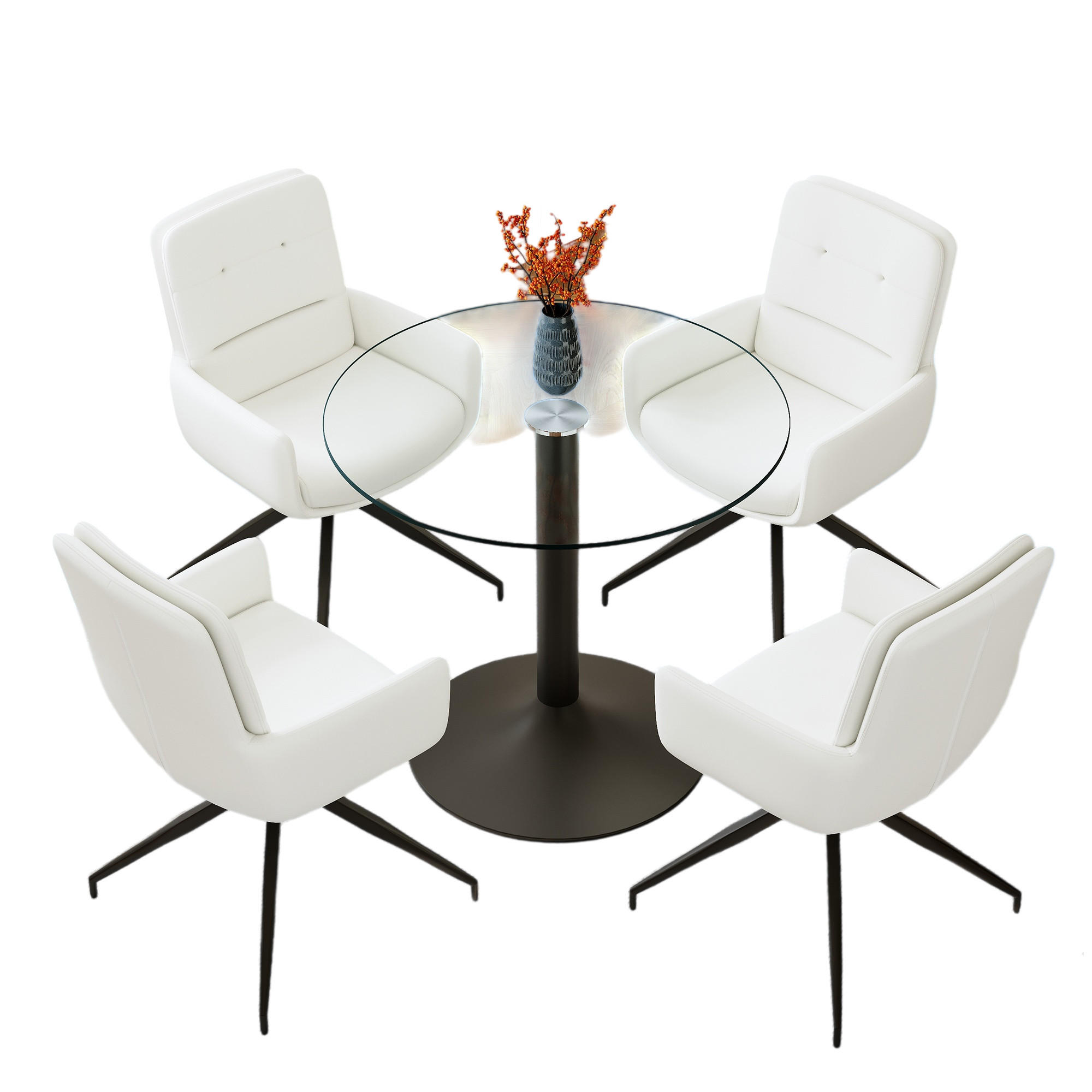 ESSGRUPPE DE-39489 5-teilig, Glastisch und 4 Drehstühlen Weiß - Weiß, Metall (85/75/85cm) - ComfortXL