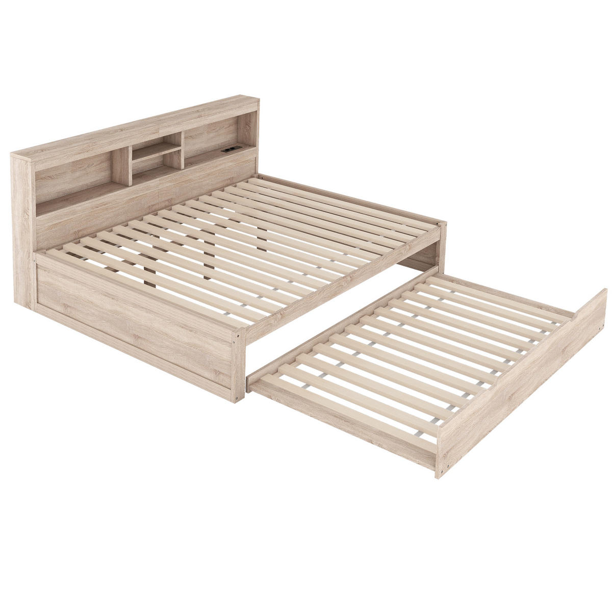 MULTIFUNKTIONSBETT 140/200 cm Natur mit Ambientebeleuchtung und USB-Anschlüssen - Naturfarben, Holzwerkstoff (140/200cm) - OKWISH