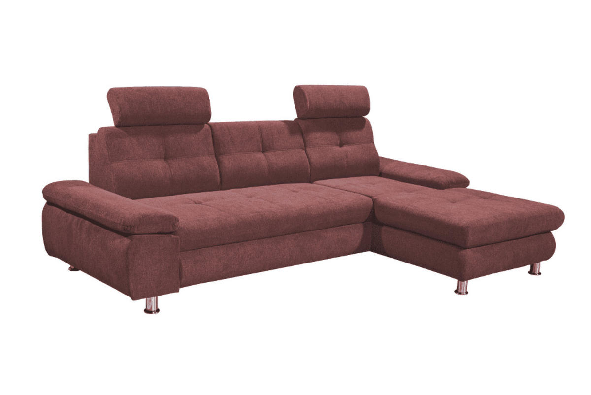 ECKSOFA mit Schlaffunktion und Bettkasten, Brego-Stoff - Chromfarben/Pink, Textil/Metall (177/274cm) - ed exciting design