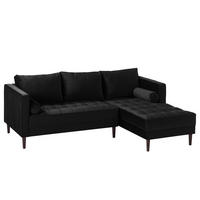 ECKSOFA - Samt - Dunkelbraun/Schwarz, Birkenholz/Textil (201/155cm) - home24
