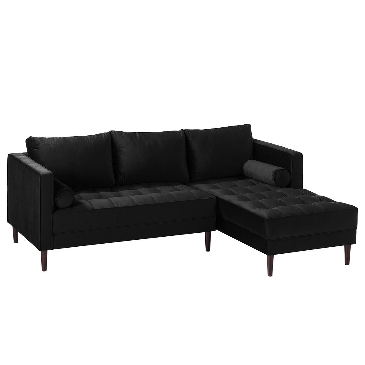 ECKSOFA - Samt - Dunkelbraun/Schwarz, Birkenholz/Textil (201/155cm) - home24