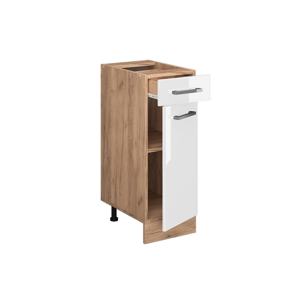 KÜCHENUNTERSCHRANK R-Line Weiß Hochglanz 30 cm AP Marmor - Weiß Hochglanz/Eiche Wotan, Holzwerkstoff (30/81.6/60cm) - Vicco
