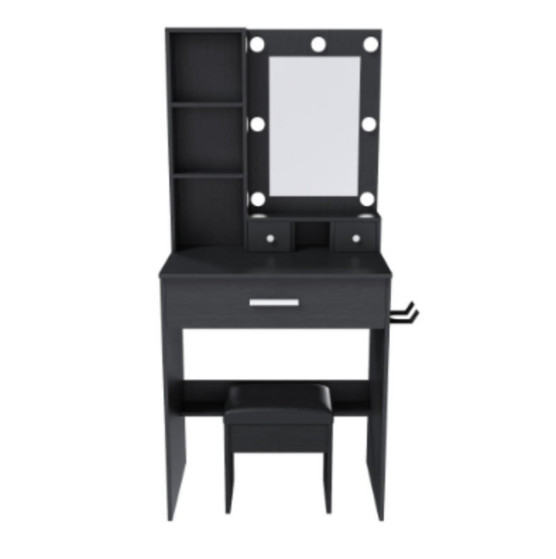 SCHMINKTISCH mit LED-Spiegel, Steckdose, Föhnhalterung und gepolstertem Hocker; schwarz; 60 × 131,5 × 38 cm - Schwarz, Holzwerkstoff (38/131.5/60cm) - Vallsero