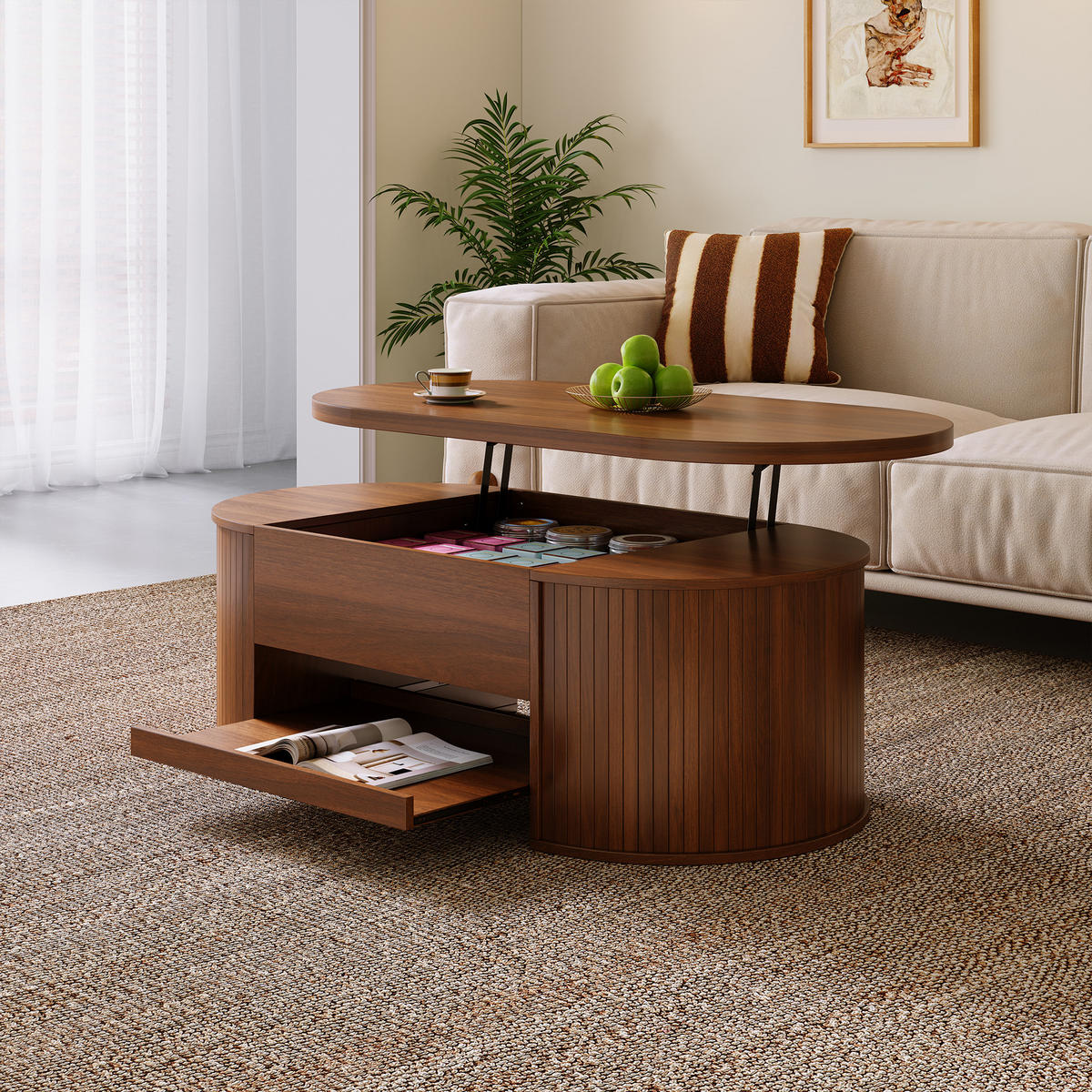 COUCHTISCH Liftfunktion Stauraum Holz - Naturfarben, Holz (55.5/110/40cm) - LEBENLANG