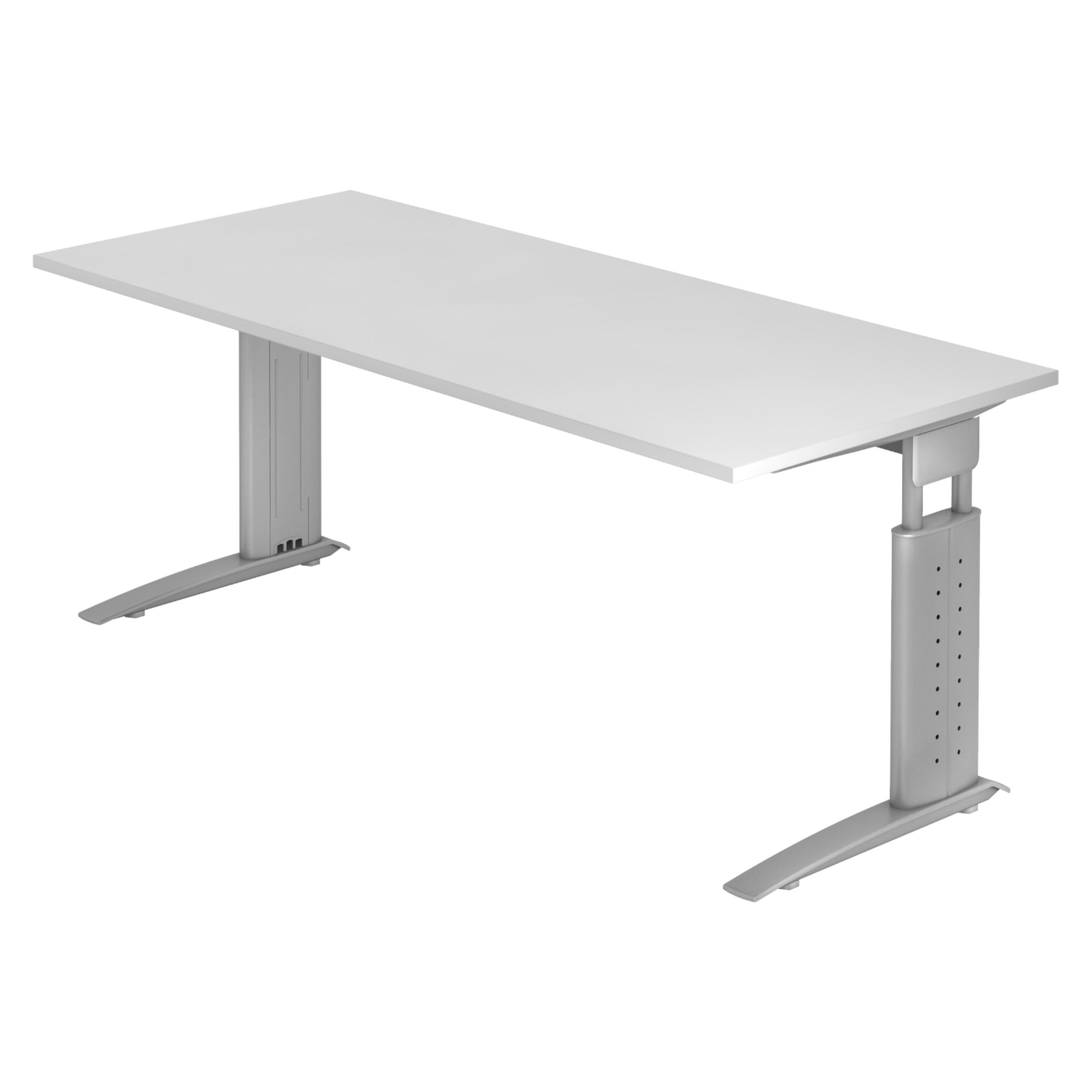 SCHREIBTISCH Serie-U 80/180/74 cm in Weiß/Silberfarbengrau - Silberfarben/Weiß, Holzwerkstoff (80/180/74cm) - bümö