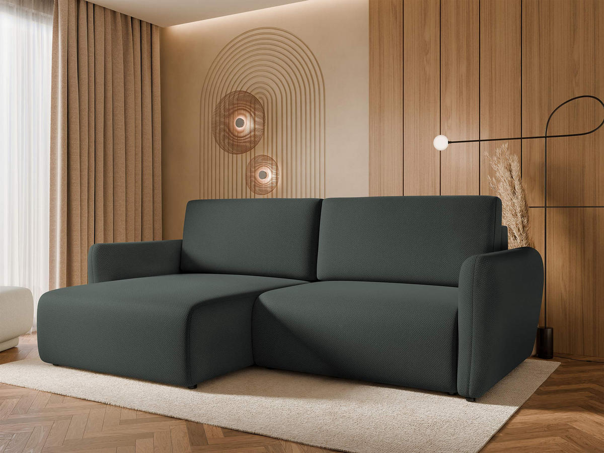 ECKSOFA Goya Slim - Dunkelgrün/Schwarz, Holz/Kunststoff (234/140cm) - MIRJAN24
