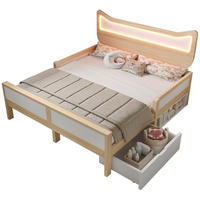 KINDERBETT 140/200 cm Weiß/Eiche mit RGB-LED, Katzenkopfteil, Schublade, Staufach und Schutzgitter - Naturfarben, Holz (140/200cm) - OKMYHOME