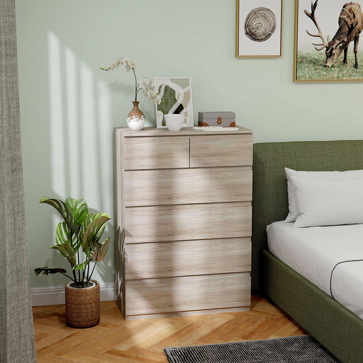 KOMMODE Naturfarben 6 Schubladen 80/39/115 cm - Naturfarben, Holzwerkstoff (39/115/80cm) - PANGIVO