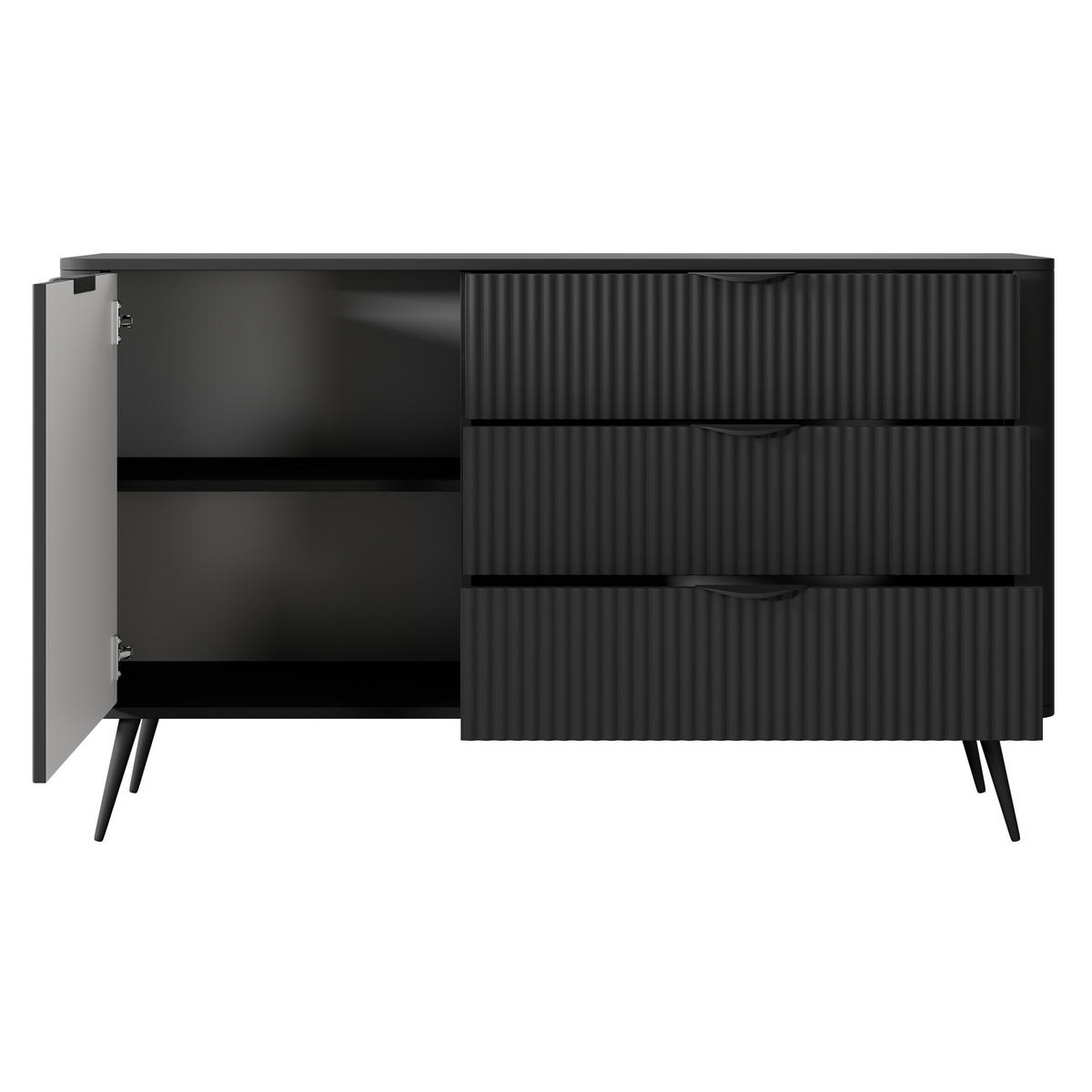 SIDEBOARD LANTANA 138/81/38 cm mit 3 Schubladen und 1 Türen Schwarz - Schwarz, Holzwerkstoff (138/81/38cm) - MASSENO