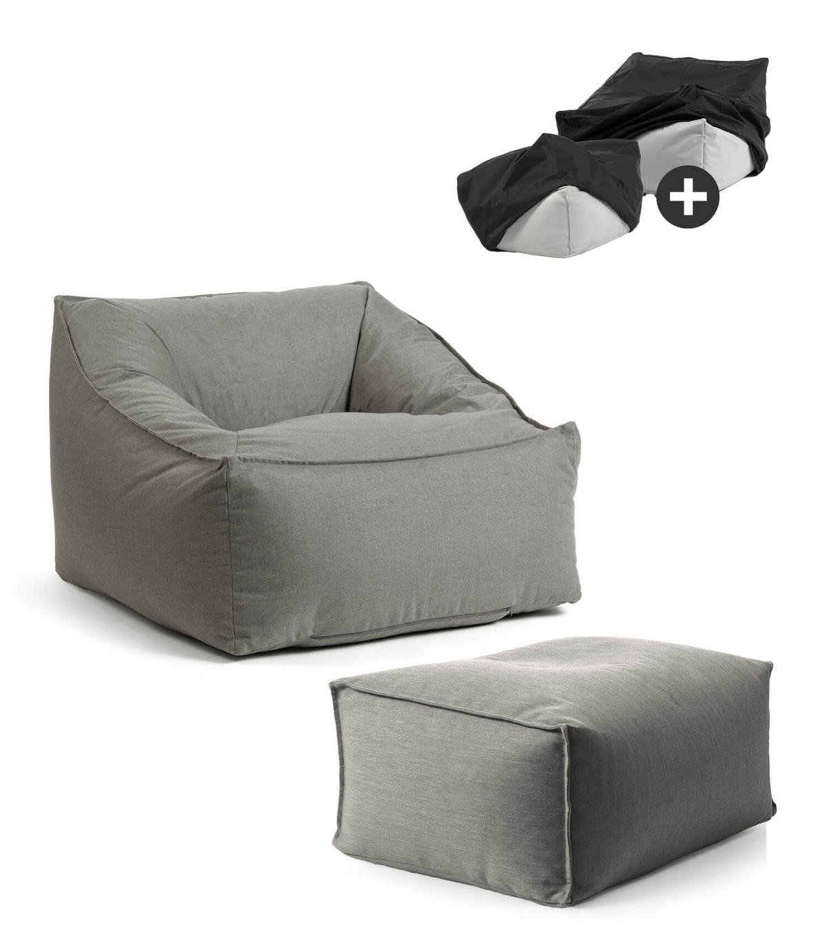 SITZSACK Der Sunnyboy mit Hocker - Dunkelgrau, Textil (80/60/83cm) - Mokebo