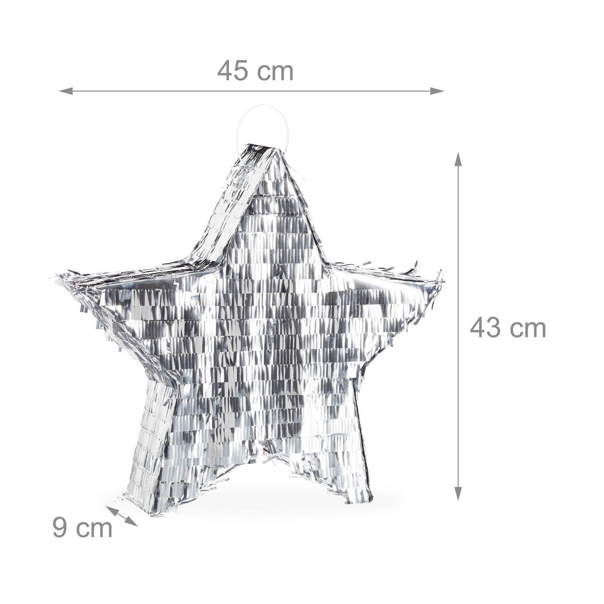 PINATA Stern - Silberfarben, Papier/Wellpappe (45/43/9cm) - Relaxdays