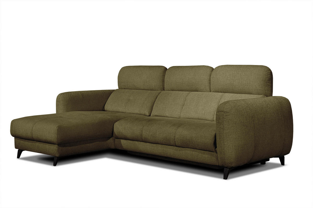 ECKSOFA SVEN 3-Sitzer, 1 Relax XL, verstellbare Kopfstützen, olivgrün - Schwarz/Olivgrün, Holzwerkstoff/Textil (256/163cm) - Courtois Laville