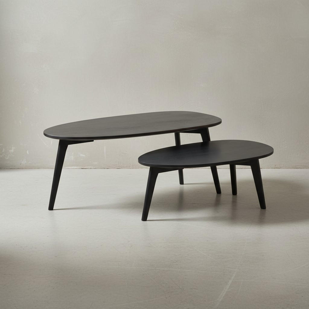 COUCHTISCH 2er Set Massivholz Nierenform Retro Handgefertigt, Schwarz 100x50x42 cm - Schwarz, Holz (50/100/42cm) - KADIMA DESIGN