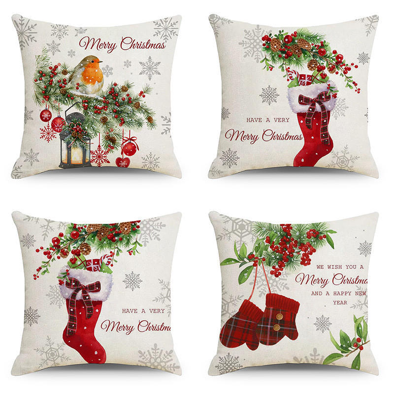 KISSENBEZUG – Weihnachtskissenbezug (Kissenfüllung nicht enthalten) – 45 x 45 cm – Multicolor(vier Stück) - Multicolor, Textil (45/45cm)