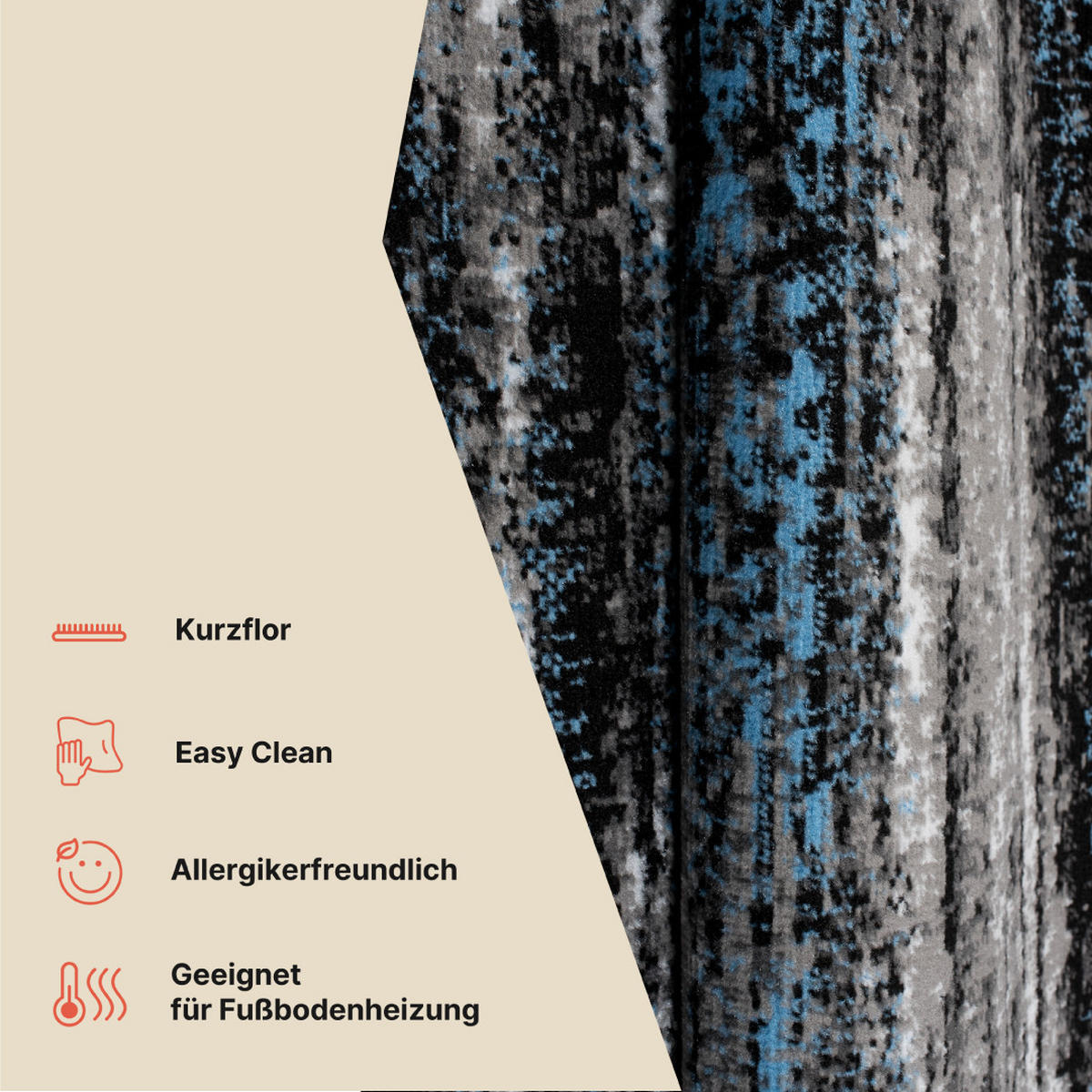 TEPPICH MAYA Blau Verwischt Streifen Meliert 130/190 cm - Blau, Textil (130/190cm) - Tapiso