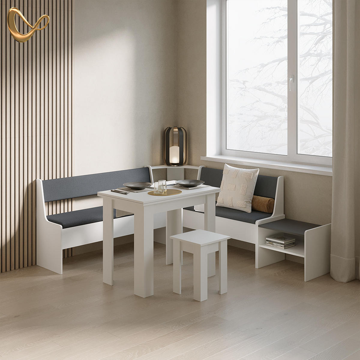 ESSZIMMERBANK Tiberio Weiß 53.5 x 41.1 cm - Weiß, Holzwerkstoff (53.5/45.5/41.1cm) - Livinity®