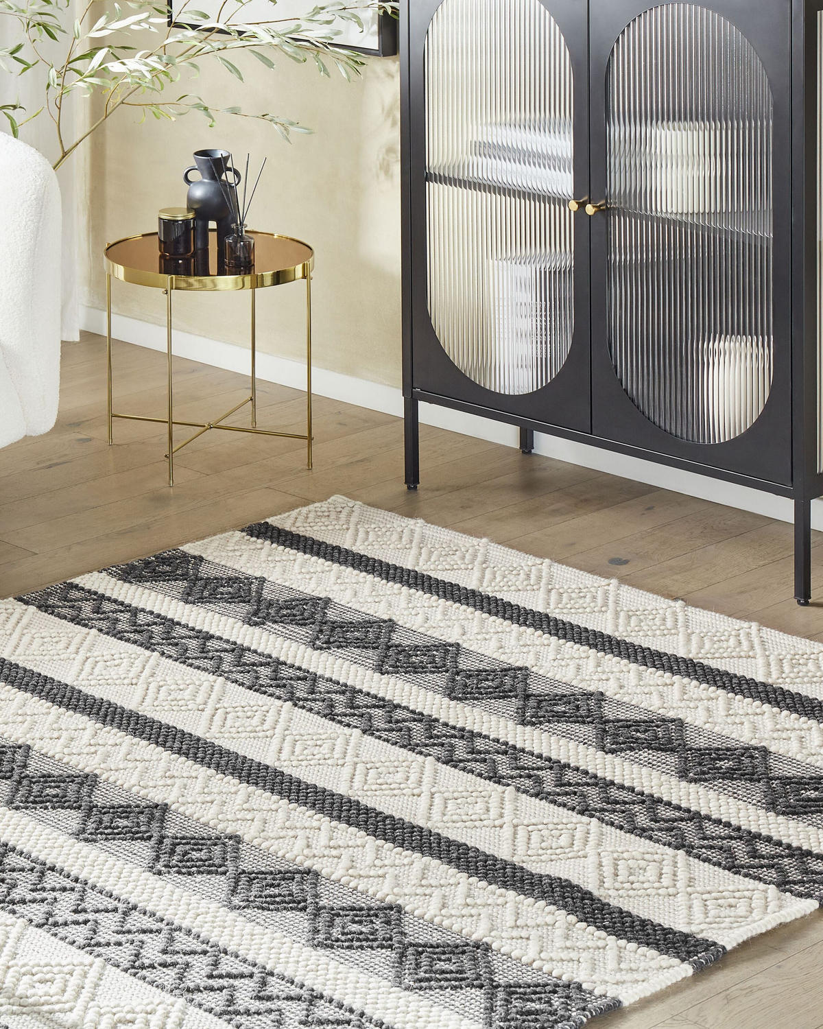 KURZFLOR-TEPPICH Davutlar 200/200 cm - Beige/Grau, Textil (200/200cm) - Beliani