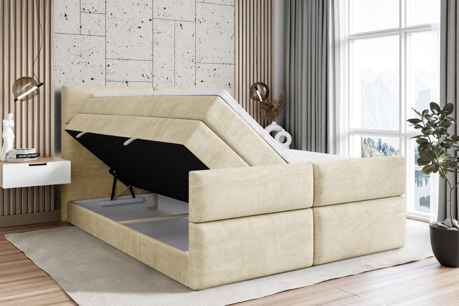 Thumbnail - Altdecor Boxspringbett, Beige, Holzwerkstoff, Höhe ca. 20 cm, 160x200 cm, Schlafzimmer, Betten, Boxspringbetten
