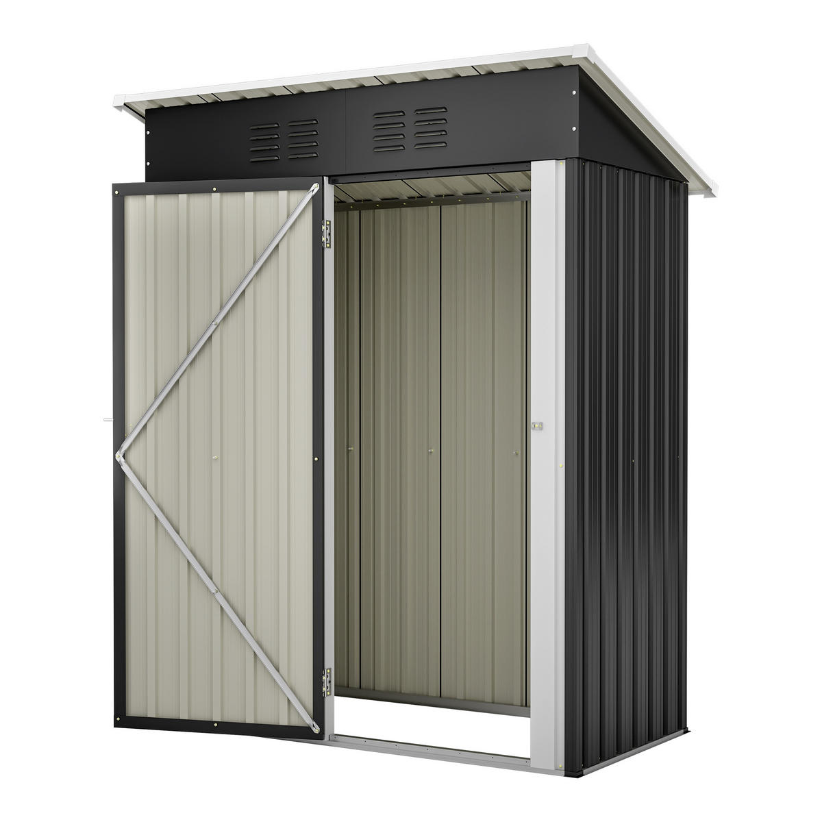 GERÄTEHAUS 152.2/83.6/182 cm Schwarz mit abschließbarer Metalltür, Ohne Fenster - Schwarz, Metall (83.6/182/152.2cm) - Oxeza