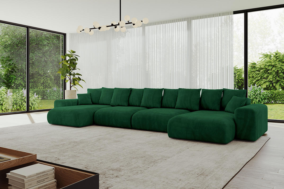 WOHNLANDSCHAFT mit Schlaffunktion ESKAR-U2-464x176x72cm Grün - Jadegrün/Grün, Holzwerkstoff/Kunststoff (176/72/464cm) - ALTDECOR