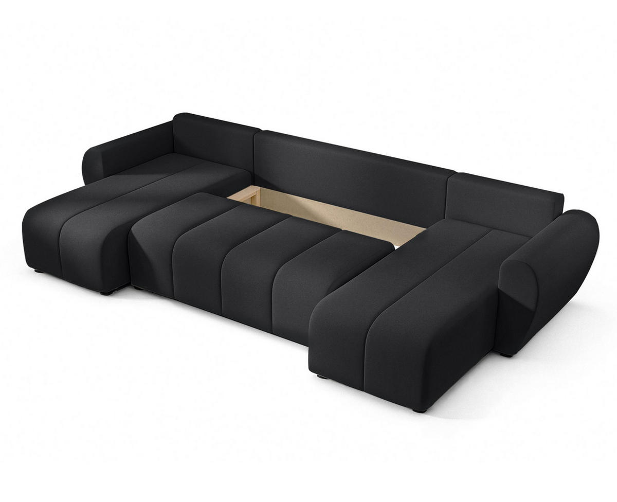WOHNLANDSCHAFT Malatya U Form Schwarz 311/145/80 cm mit Schlaffunktion - Schwarz, Kunststoff/Textil (311/80/145cm) - AX Living