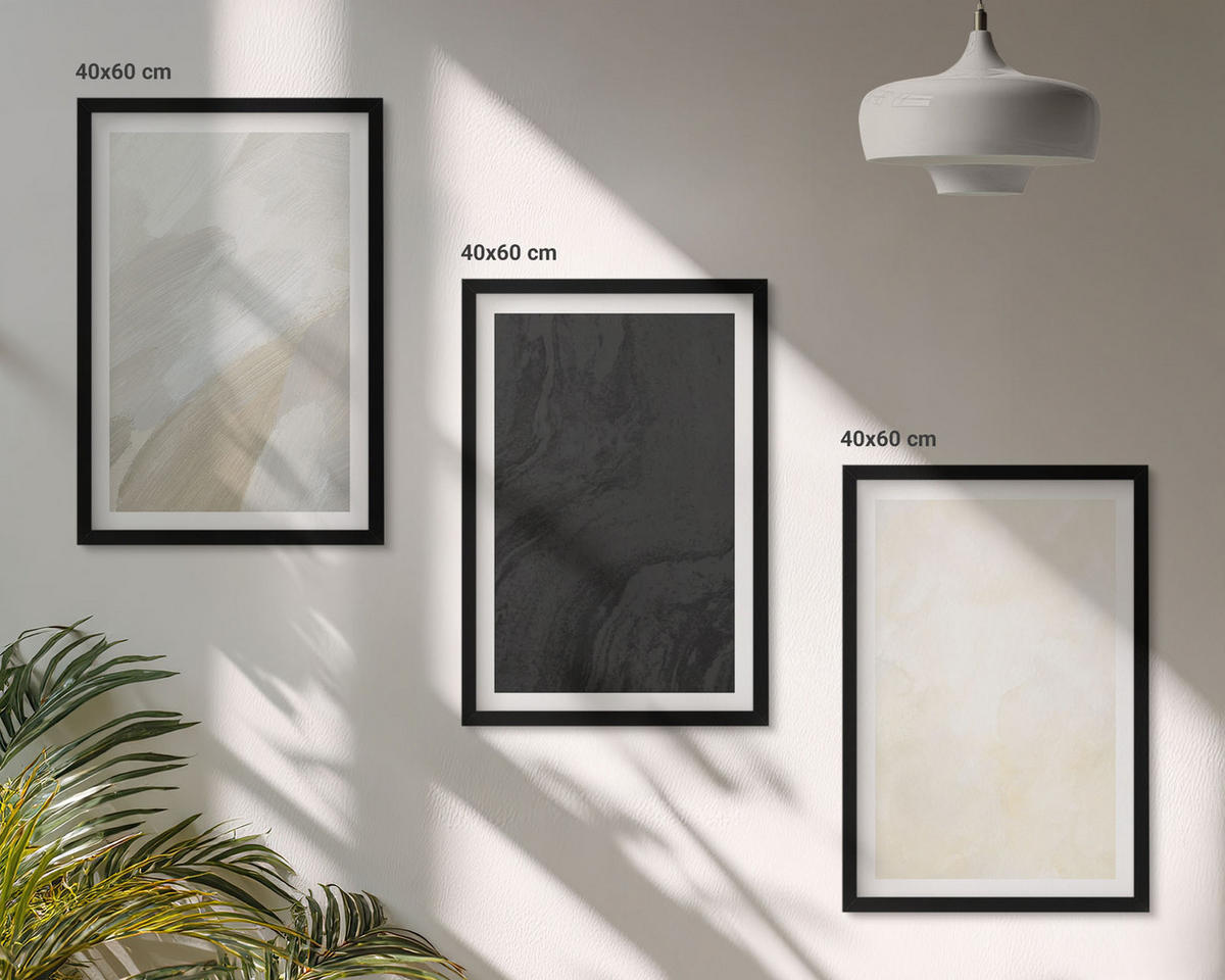 BILDER SET 3er Set - 40x60 cm Schwarzer Rahmen - Strukturen schattieren Minimalismus - Schwarz, Kunststoff (40/60cm) - TULUP