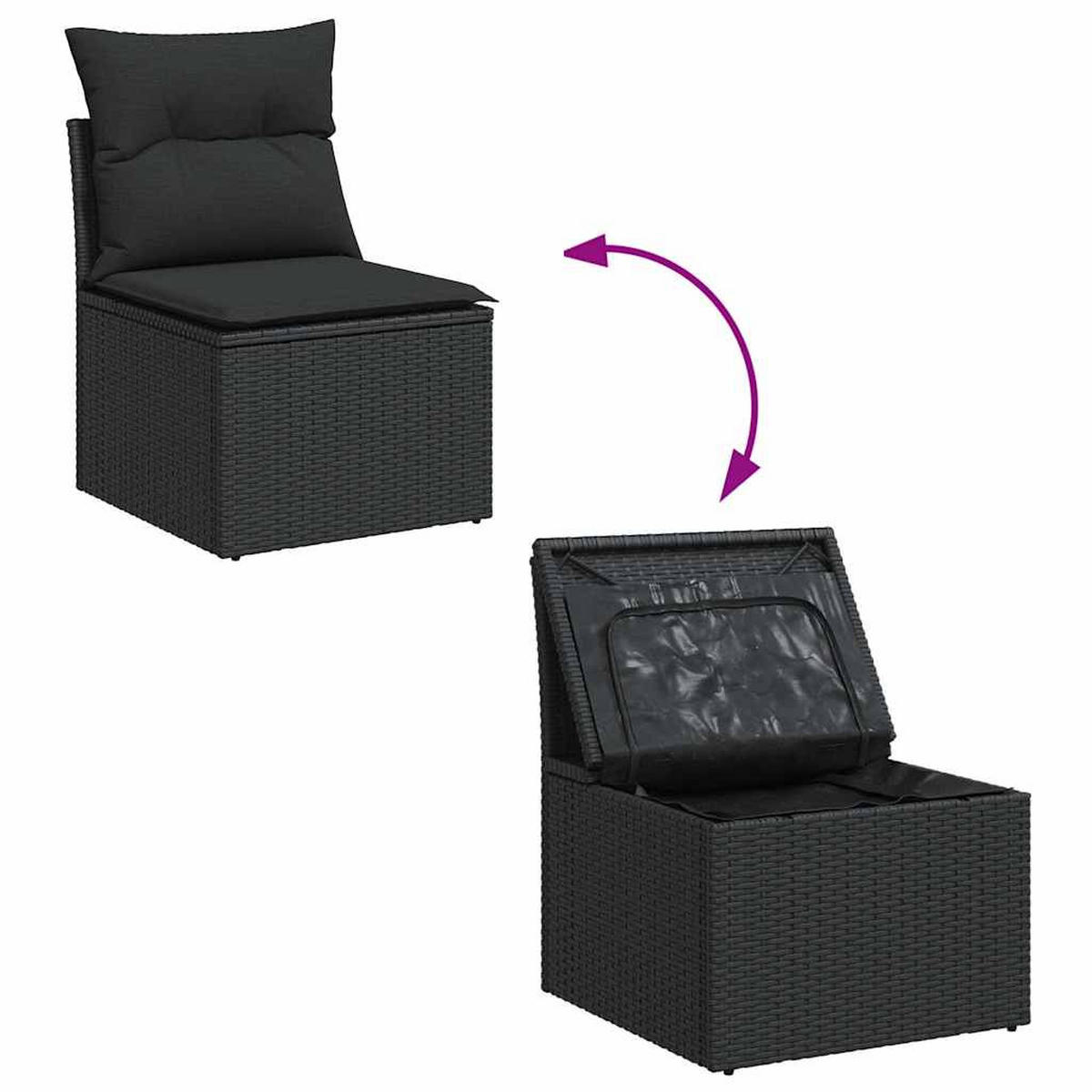 GARTEN-SOFAGARNITUR 7Er Set Mit Kissen Schwarz Poly Rattan - Schwarz, Kunststoff - vidaXL