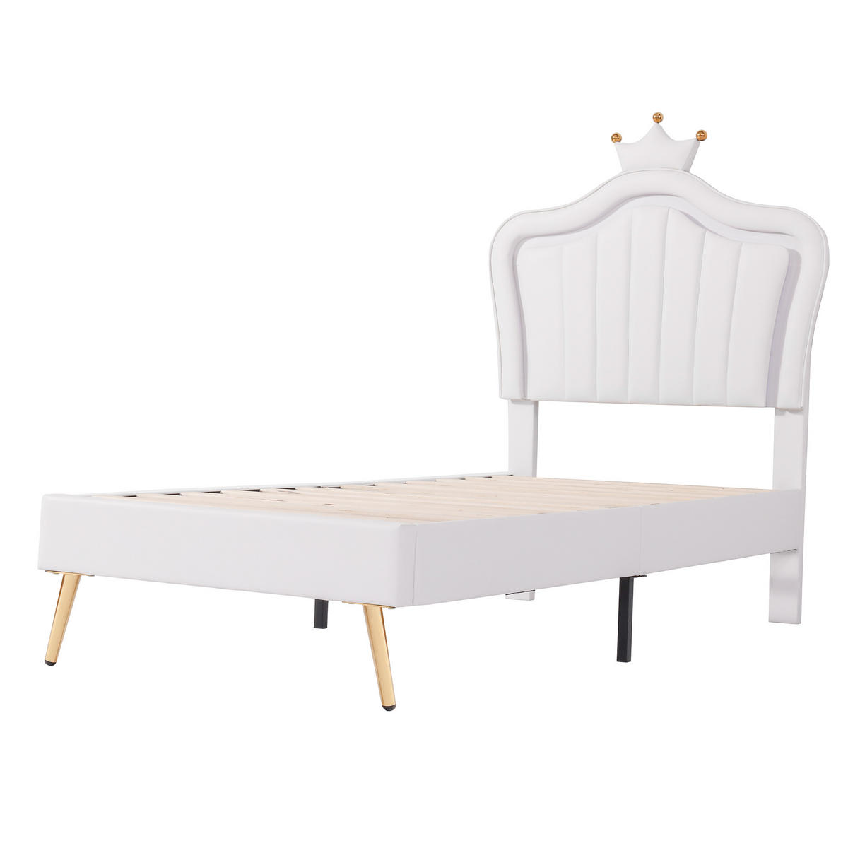 KINDERBETT 90/200 cm mit Krone und LED-Beleuchtung aus Kunstleder - Weiß, Textil (90/200cm) - OKWISH