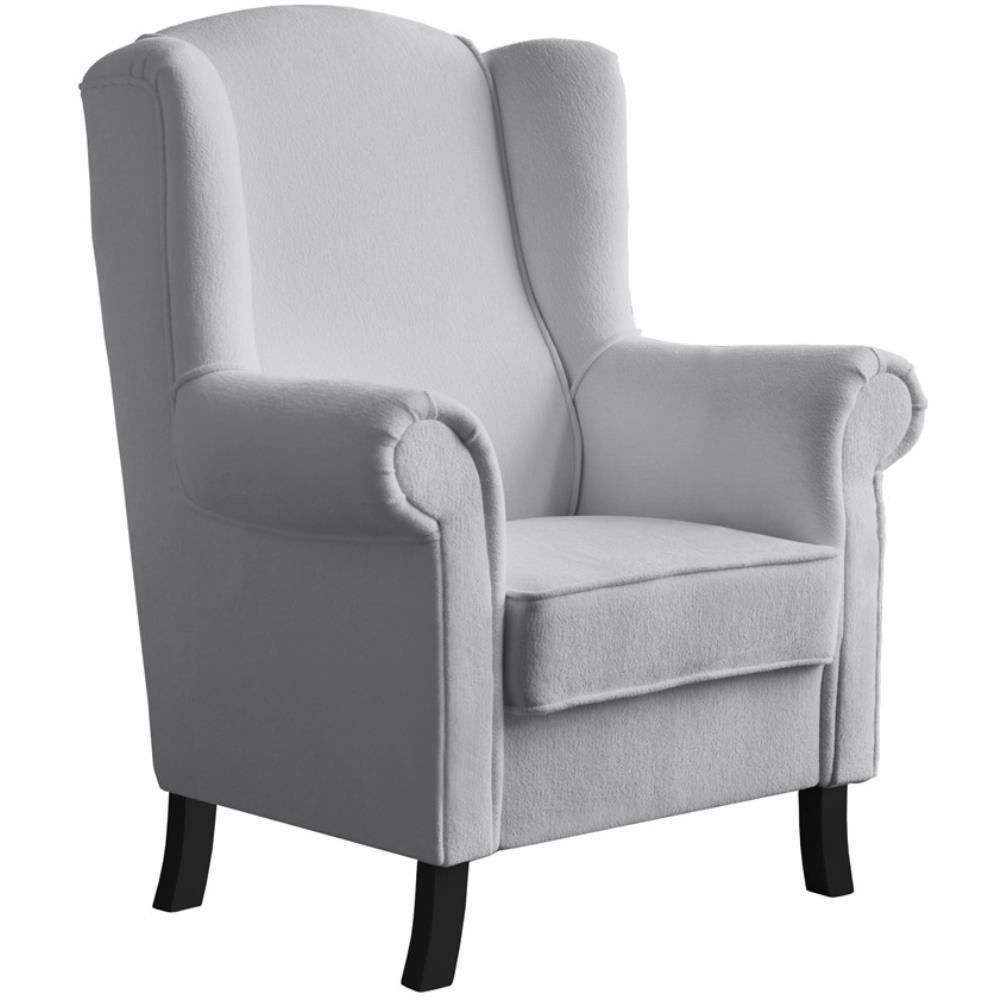 OHRENSESSEL Leonardo hellgrau boucle-stoff - Hellgrau, Holz/Textil (88/118/86cm) - Beautysofa