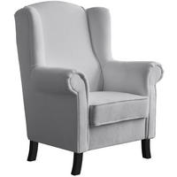 OHRENSESSEL Leonardo hellgrau boucle-stoff - Hellgrau, Holz/Textil (88/118/86cm) - Beautysofa