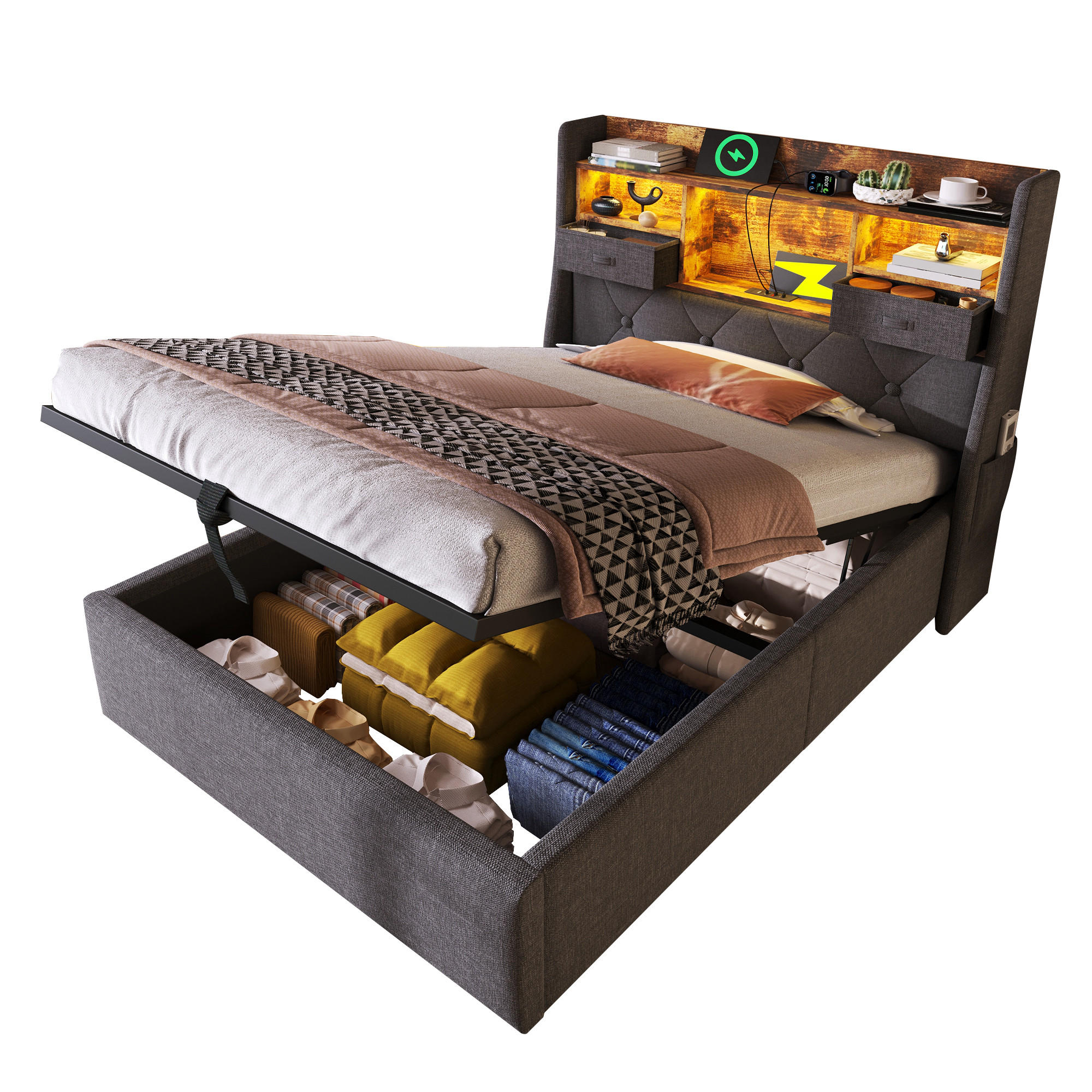 Chicfurn Polsterbett Grau 90x200 cm