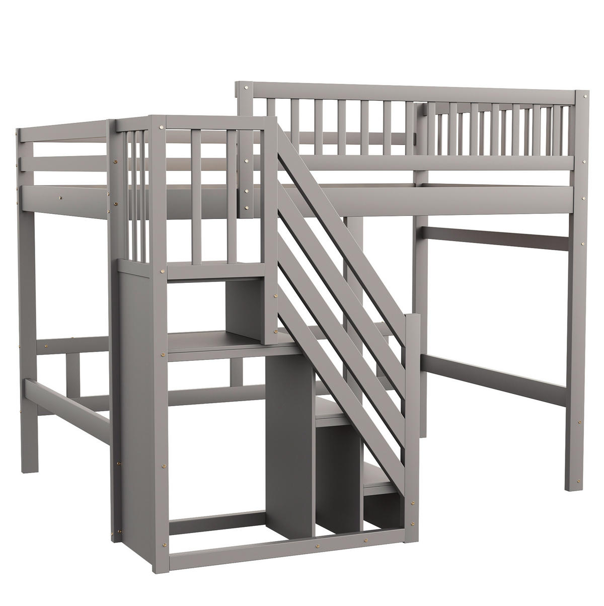 BETT mit Stauraumtreppe 140x200 cm Kiefernholz Grau - Grau, Holzwerkstoff (140/200cm) - Beauniv