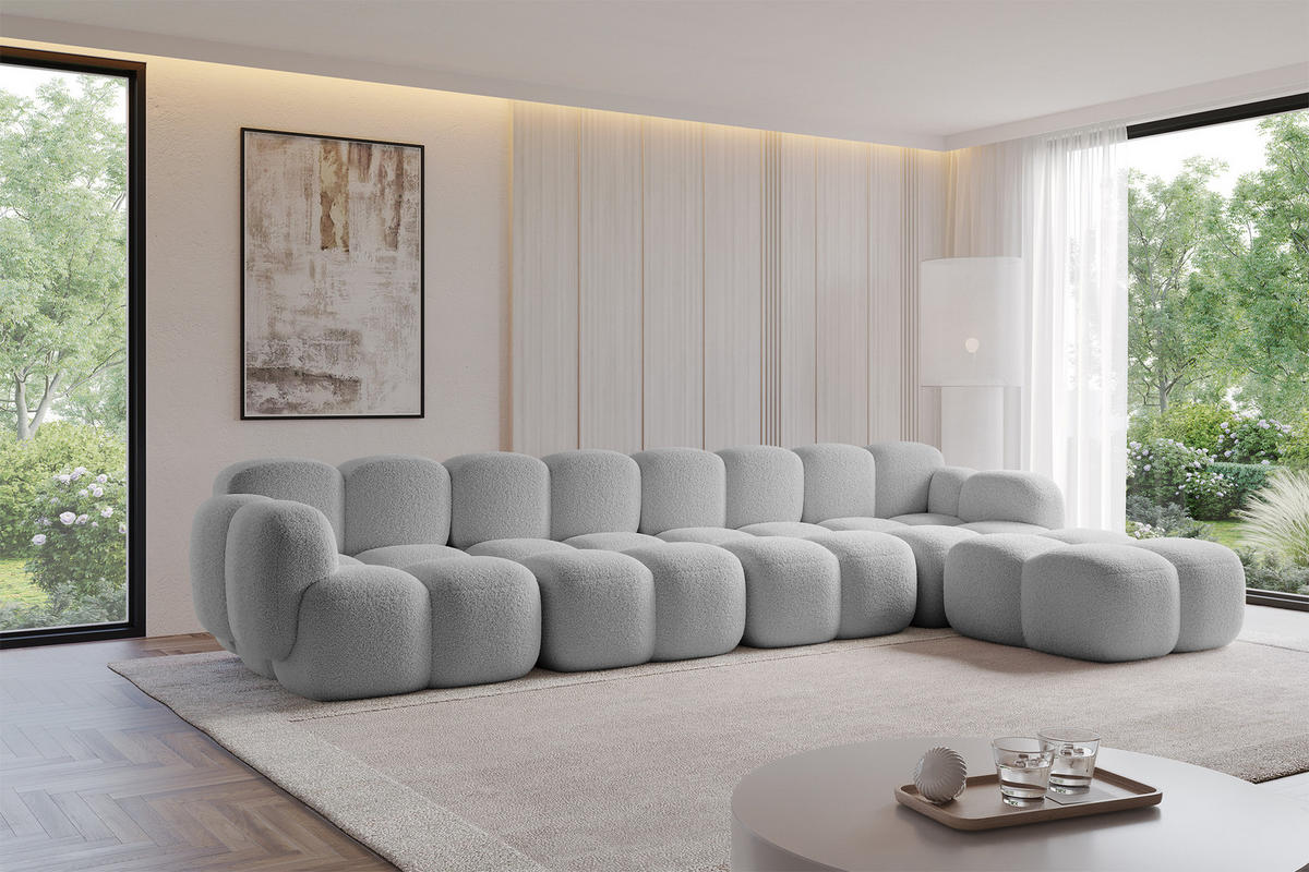 ECKSOFA modulares Sofa Rechts Miko-L3 390x205x75 Hellgrau Bouclé - Edelstahlfarben/Schwarz, Holzwerkstoff/Kunststoff (390/205cm) - ALTDECOR