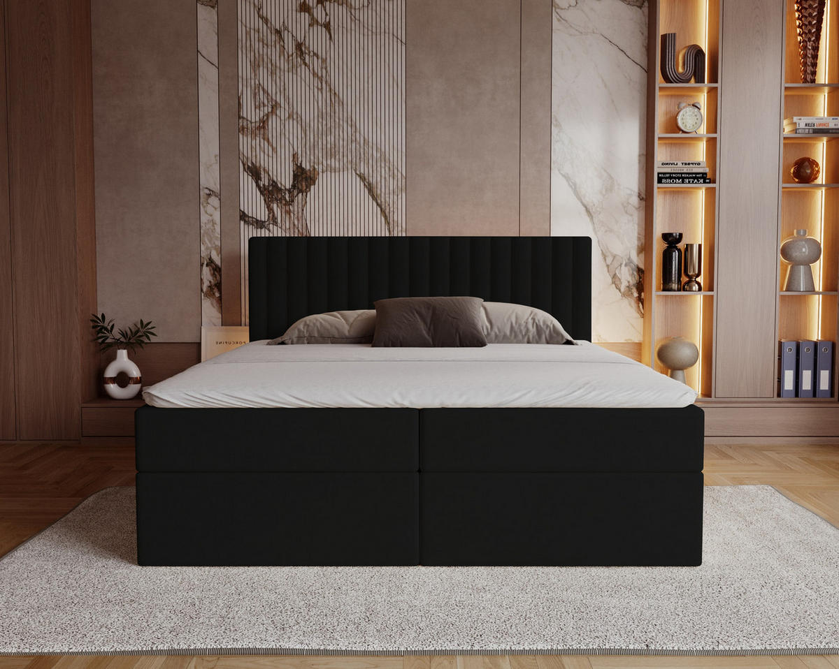 BOXSPRINGBETT 180x200 Daliro, Samt, Bettkasten, Matratze H3, Schwarz - Schwarz, Holz/Textil (180/200cm) - Emporius