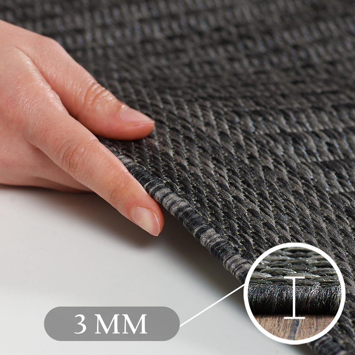 TEPPICH Outdoor Flachgewebe Uni-Farbe Polypropylen Balkon Schwarz Rund 200x200 - Schwarz, Textil (200/200cm) - KADIMA DESIGN