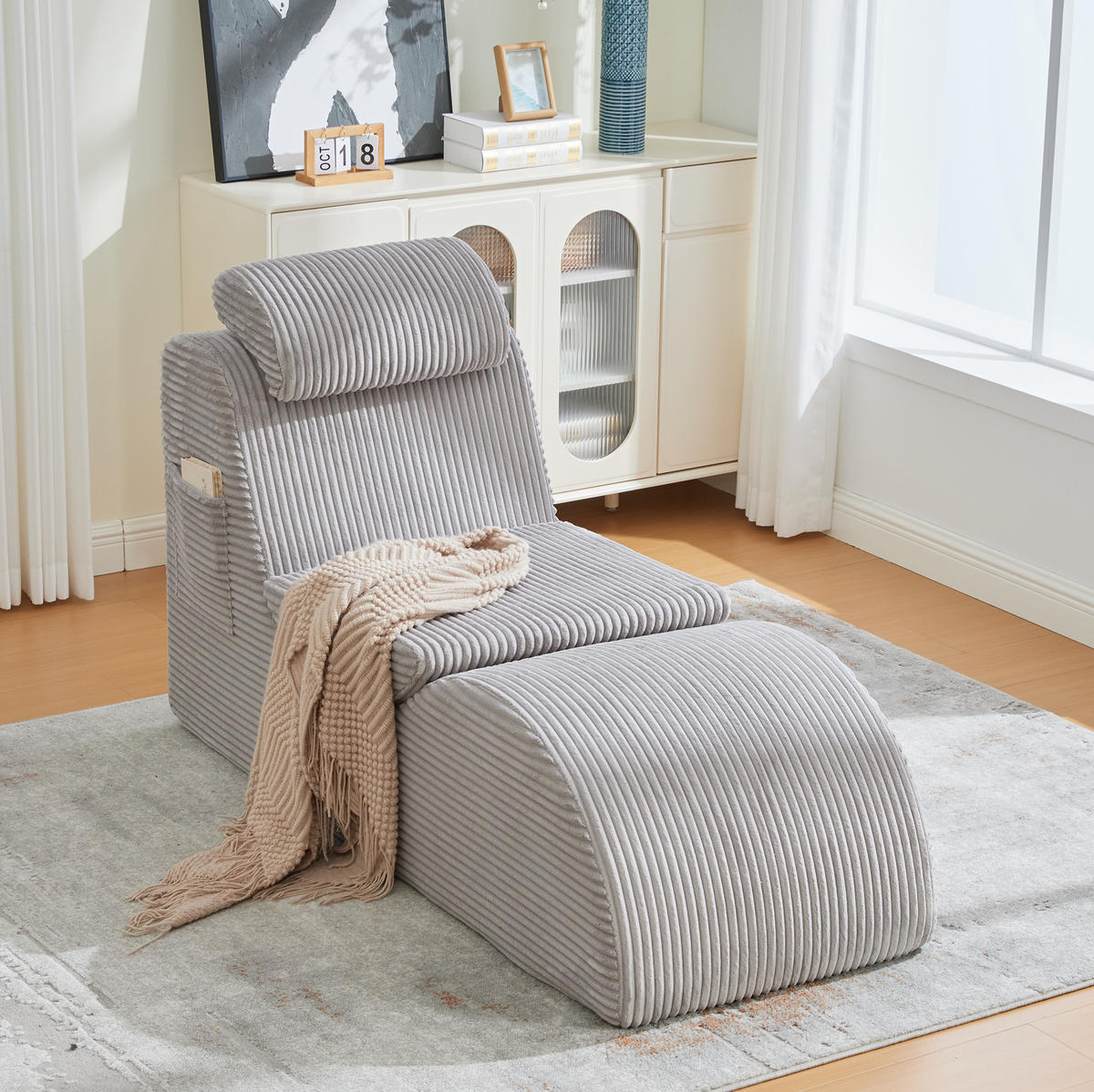 SESSEL ergonomisch 160 x 66 x 90 cm Corduroy Light Gray - Hellgrau, Kunststoff (66/90/160cm) - Beauniv