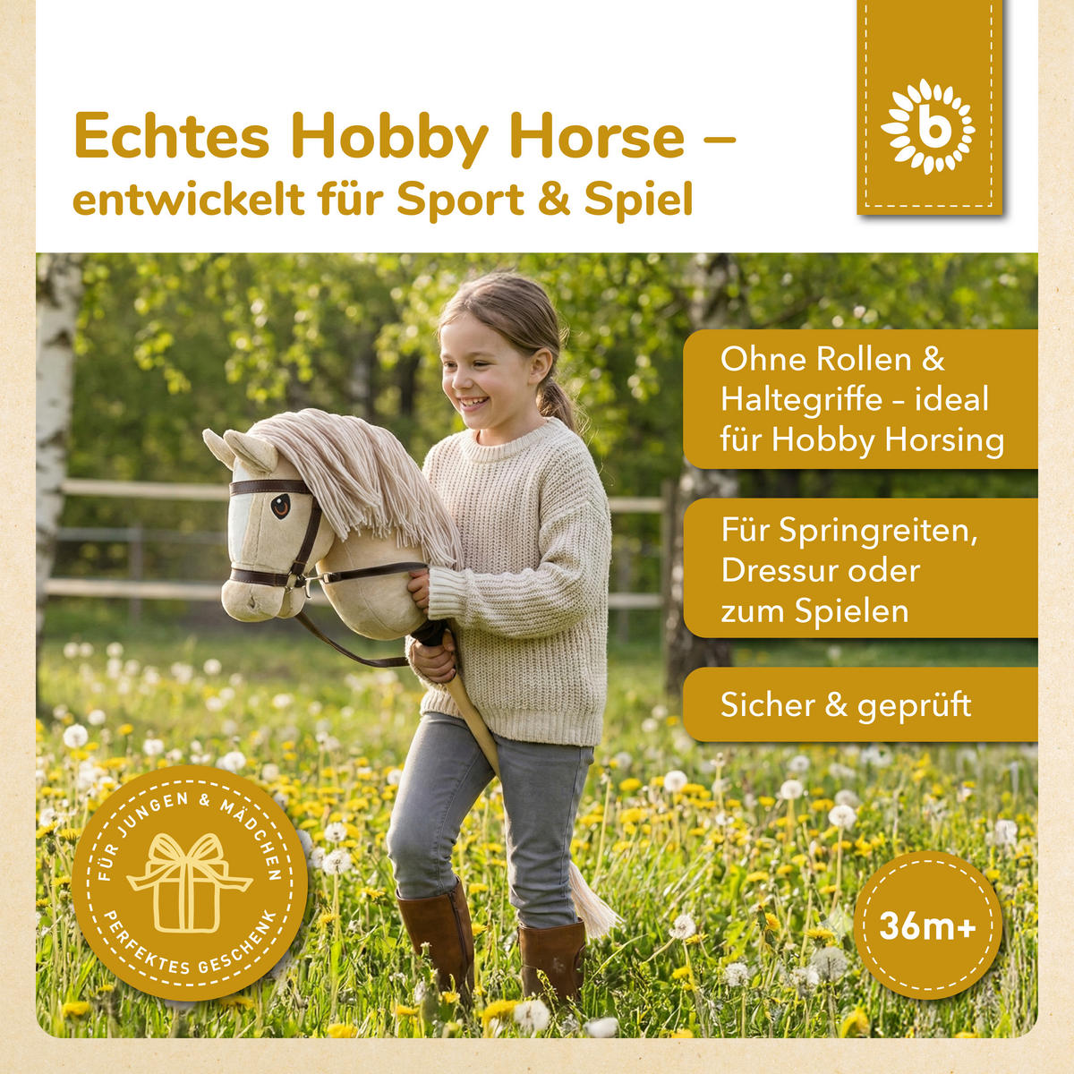 HOBBY-HORSE beige - Größe M - Beige, Textil (35/79cm) - Bieco Spielwaren