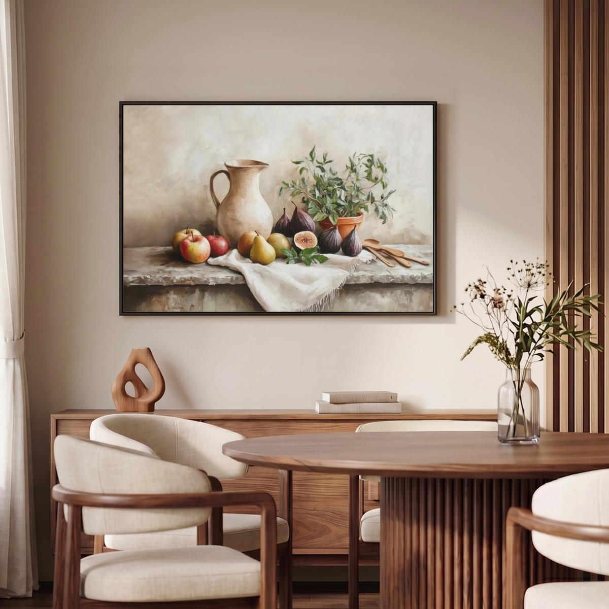 LEINWAND Bilder mit Rahmen - Obst - Kräuter - Ländlich - 90x60 - Naturfarben, Textil (90/60cm) - MuchoWow