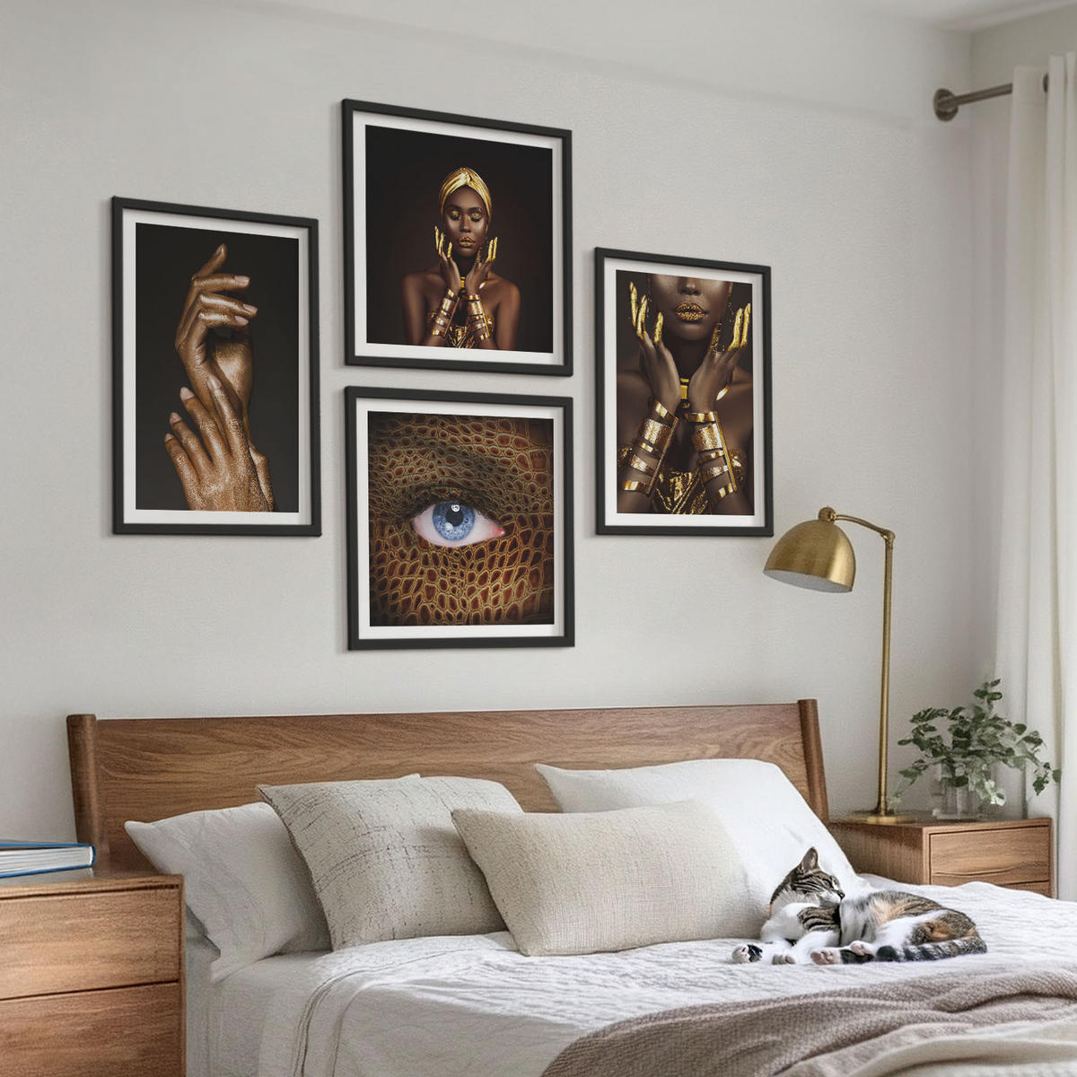 BILDER SET 4er Set - 50x50 cm & 40x60 cm Schwarzer Rahmen - Künstlerische Porträts von Frauen - Schwarz, Kunststoff (50/50cm) - TULUP