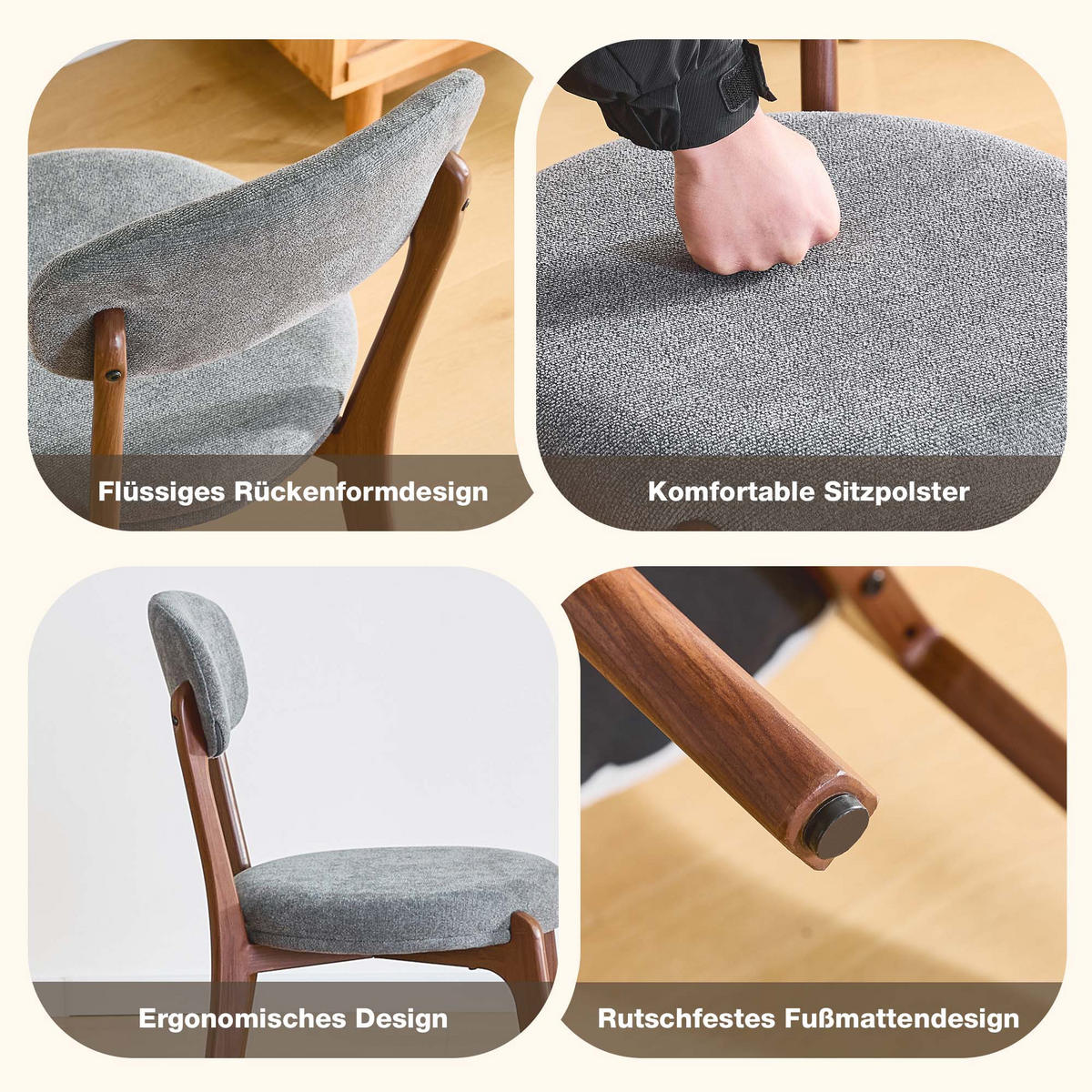 ESSZIMMERSTUHL 4er-Set aus Leinen mit Polsterung - Grau, Textil (48.5/84/55.5cm)