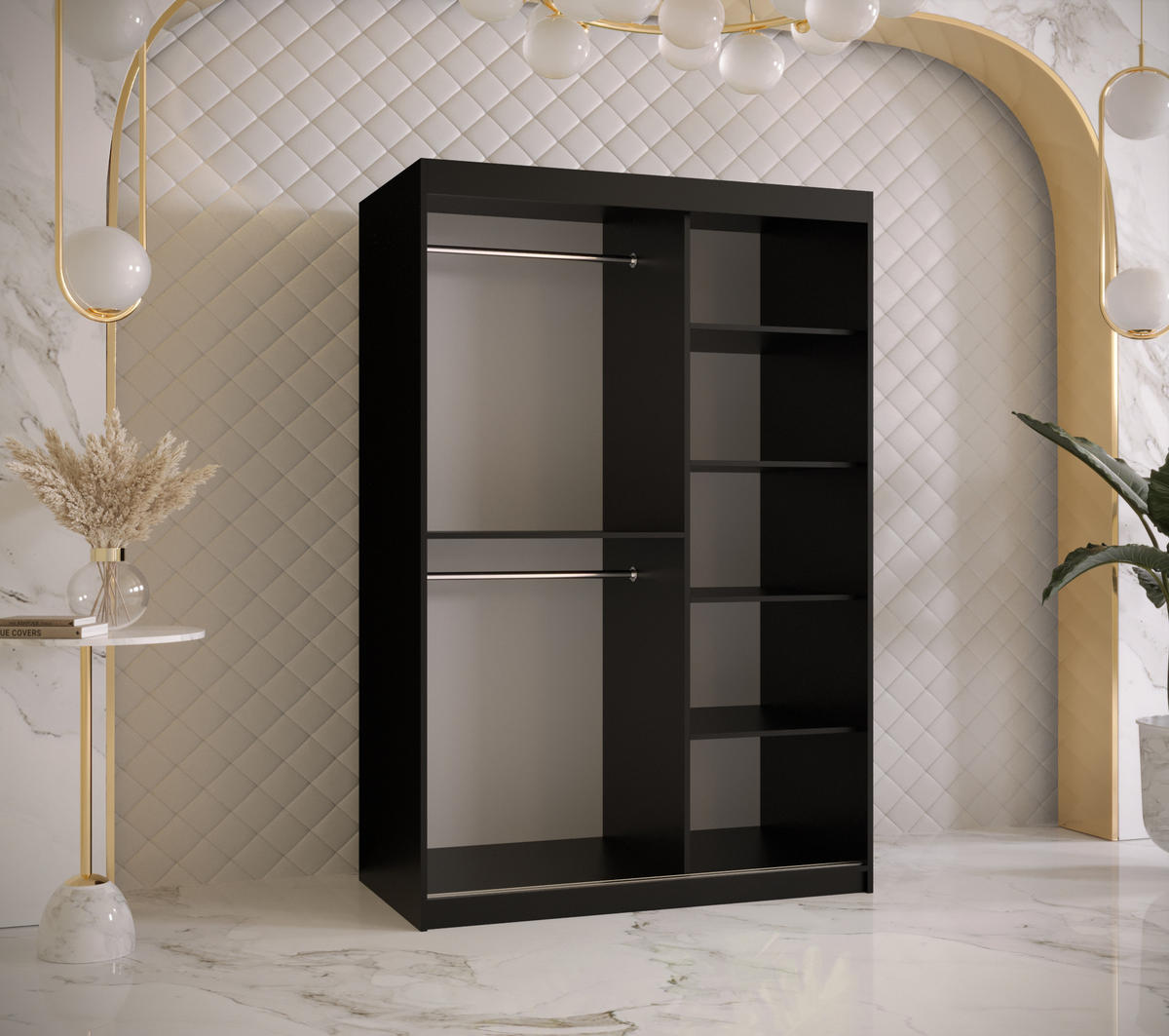 SCHWEBETÜRENSCHRANK 200/120/62 2-türig - Goldfarben/Schwarz, Holz/Kunststoff (120/200/62cm) - MÖBEL KRYSPOL