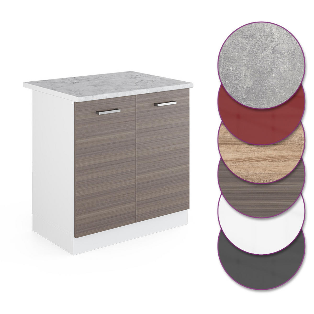 SPÜLENUNTERSCHRANK R-Line Grau 80 cm, AP Marmor - Weiß/Braun, Holzwerkstoff (80/81.6/60cm) - Vicco