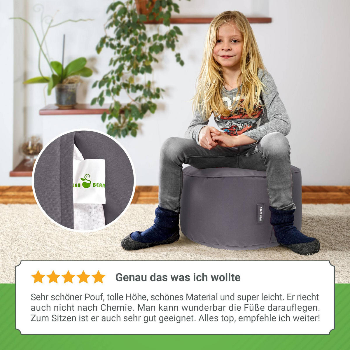 SITZSACK-HOCKER Pouf "Stay" 45x25cm - Anthrazit, Textil (45/25/45cm) - Green Bean