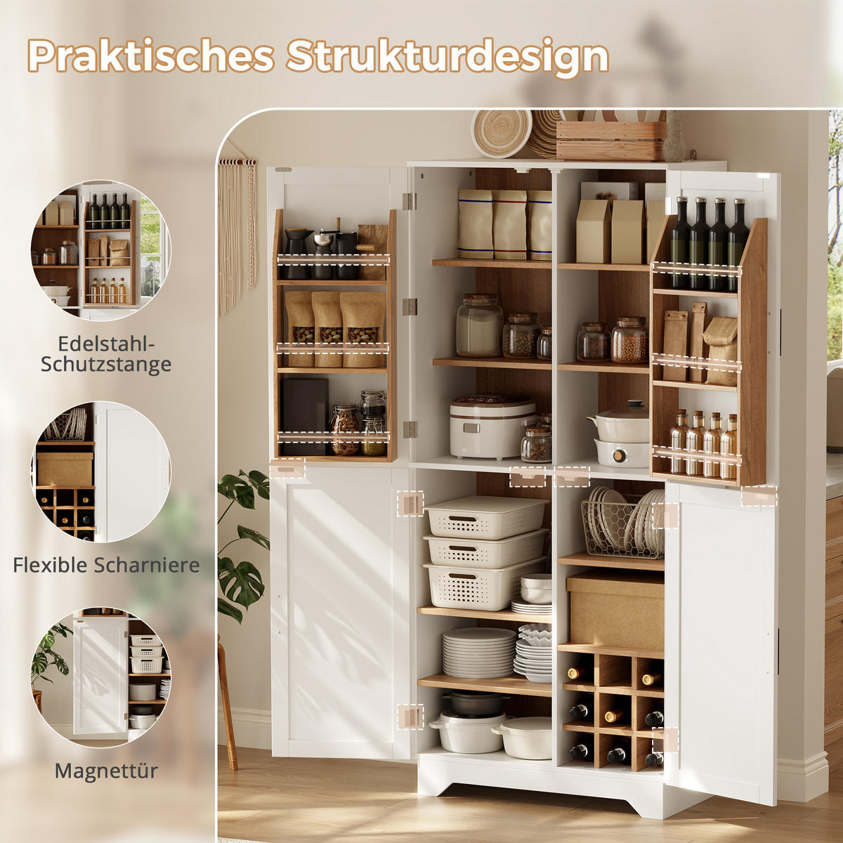 HIGHBOARD DE-38731 80/40/180 cm 4 Scheunentor-Türen und Weinregal Weiß - Weiß, Holzwerkstoff (80/180/40cm) - ComfortXL