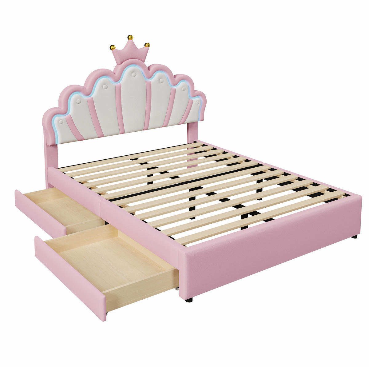 POLSTERBETT mit 2 Schubladen und LED-Licht 140x200 cm PU Rosa - Pink, Holzwerkstoff (140/200cm) - Beauniv