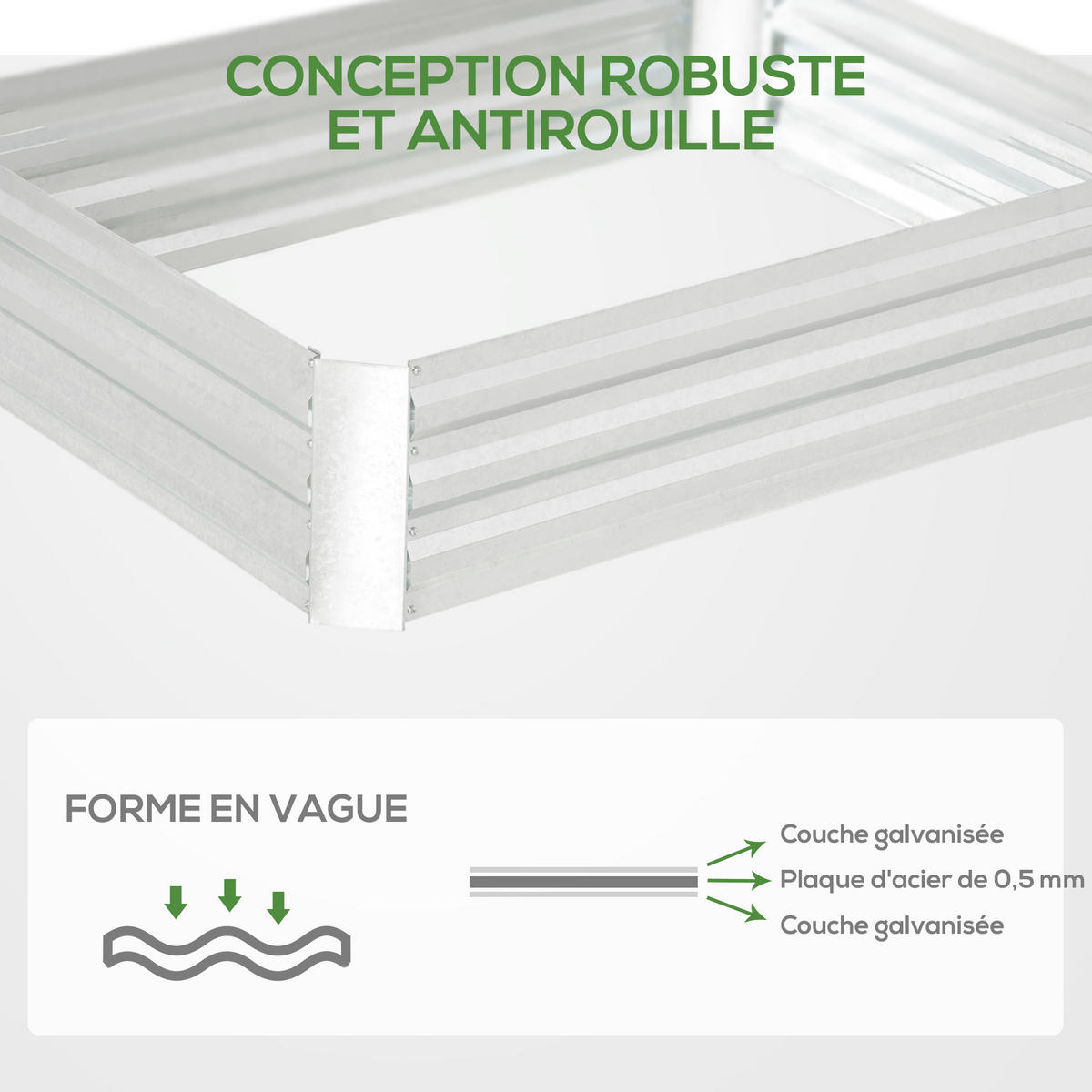 HOCHBEET DE-12167 rechteckig 120/90/30 cm mit Unkrautschutz Silber - Silberfarben, Metall (120/30/90cm) - ComfortXL